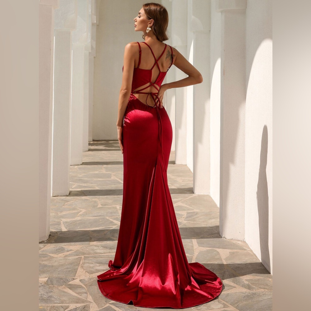 Satin Lace-Up Back Mermaid Prom Dress